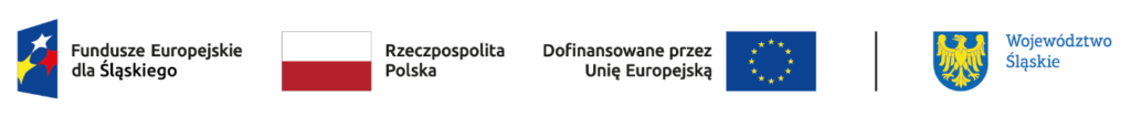 Na grafice znajduje się zestaw logotypów:

    Po lewej stronie znajduje się logo Funduszy Europejskich dla Śląskiego – kolorowy symbol z niebieskim tłem, w którym wkomponowane są białe gwiazdy i żółto-czerwone kształty.
    Obok znajduje się flaga Polski z podpisem „Rzeczpospolita Polska”.
    Następnie widnieje napis „Dofinansowane przez Unię Europejską” obok logo Unii Europejskiej, które przedstawia niebieską flagę z okręgiem dwunastu złotych gwiazd.
    Po prawej stronie, oddzielone cienką linią, znajduje się herb Województwa Śląskiego – złoty orzeł na niebieskim tle